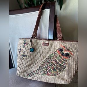Sakroots large owl straw tote